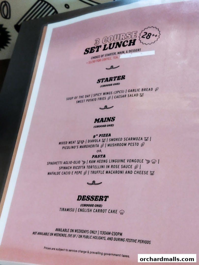 Menu page for Picolino Orchard