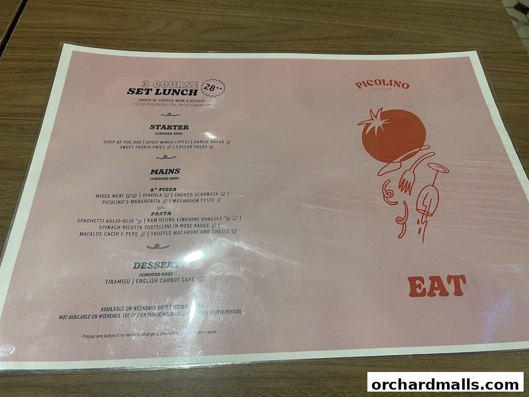 Menu page for Picolino Orchard