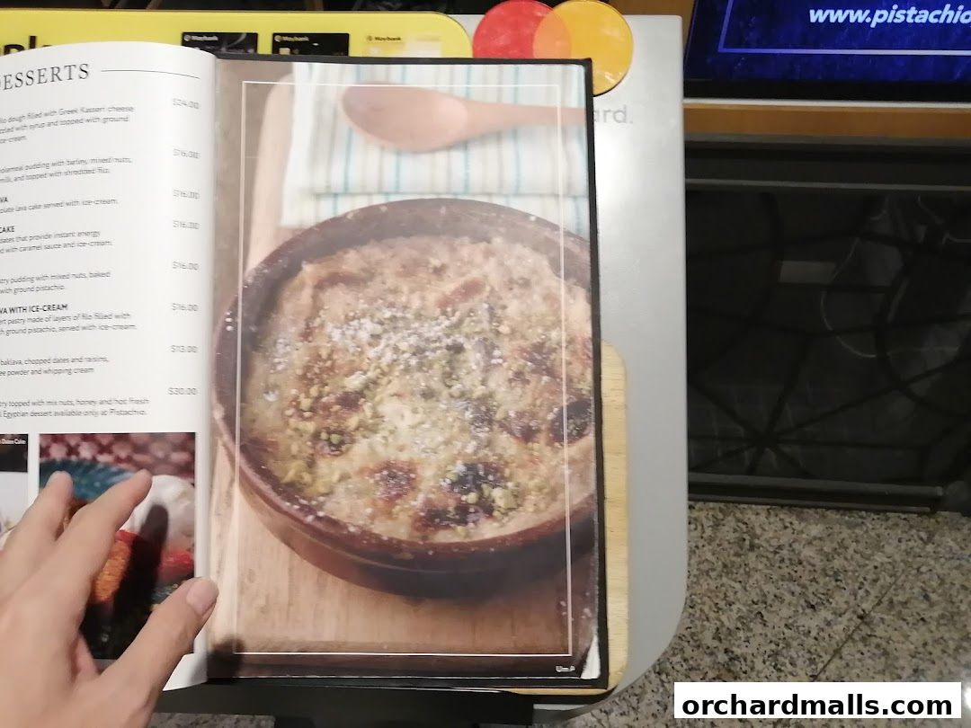 A menu page from Pistachio Middle Eastern Mediterranean Grill featuring desserts.