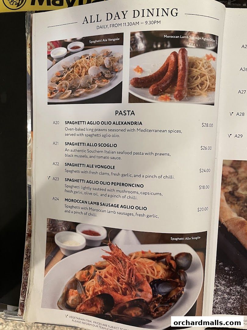 A menu page from Pistachio Middle Eastern Mediterranean Grill featuring pasta dishes.