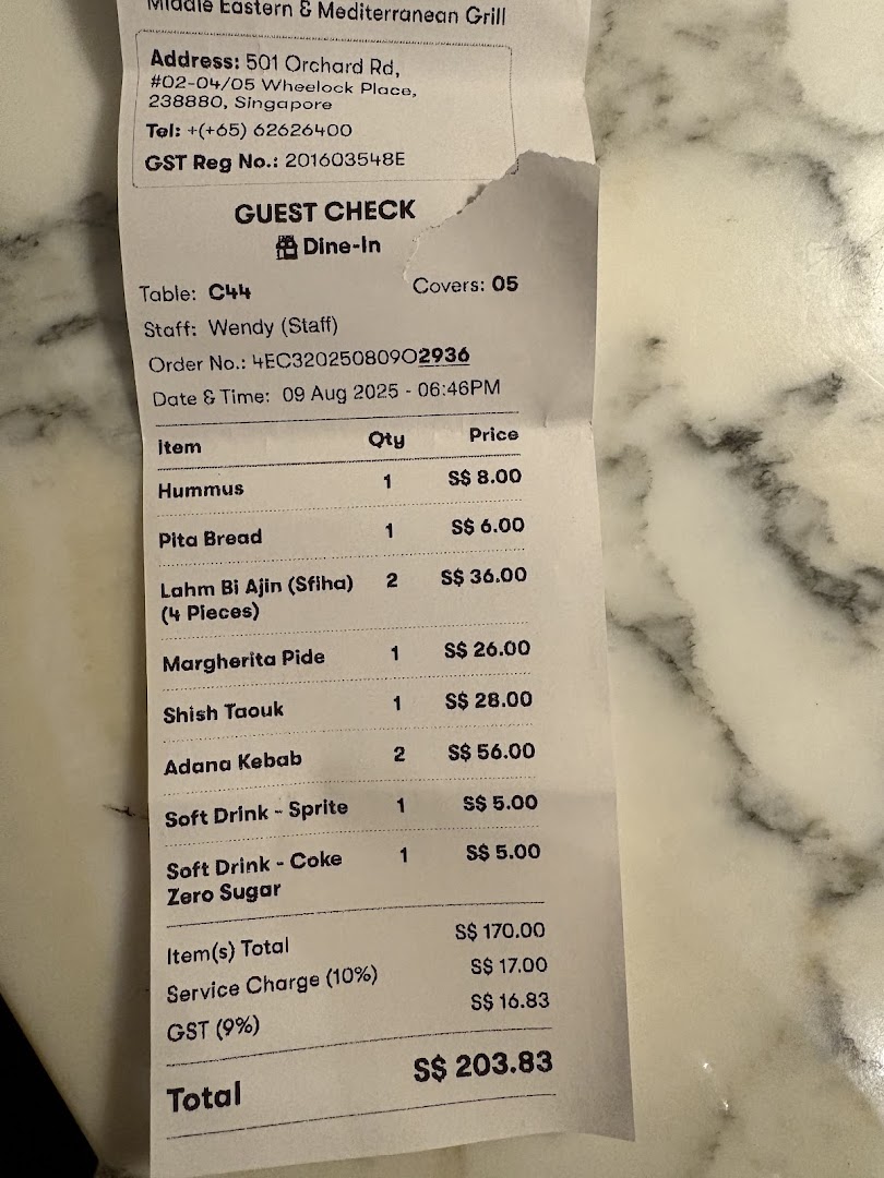 Menu page for Pistachio Middle Eastern  Mediterranean Grill