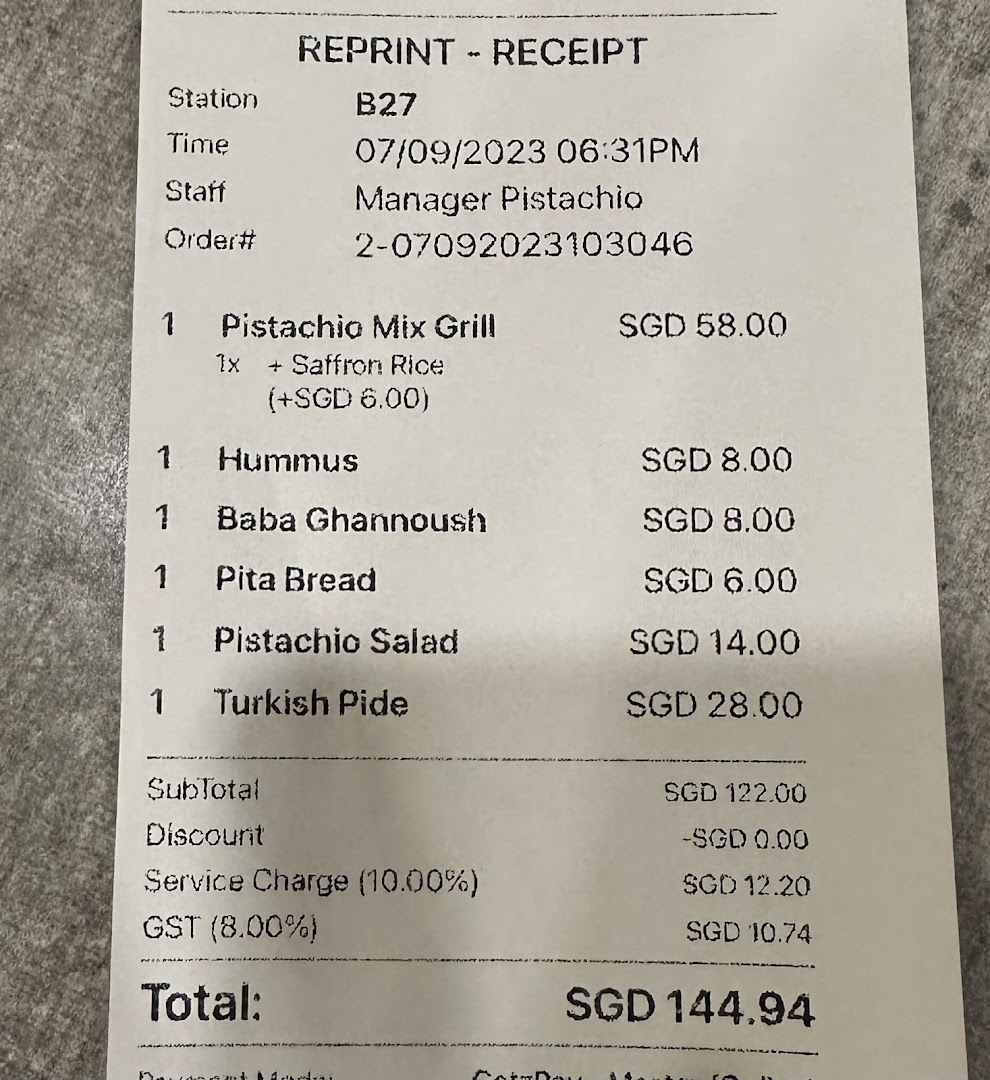 Menu page for Pistachio Middle Eastern  Mediterranean Grill