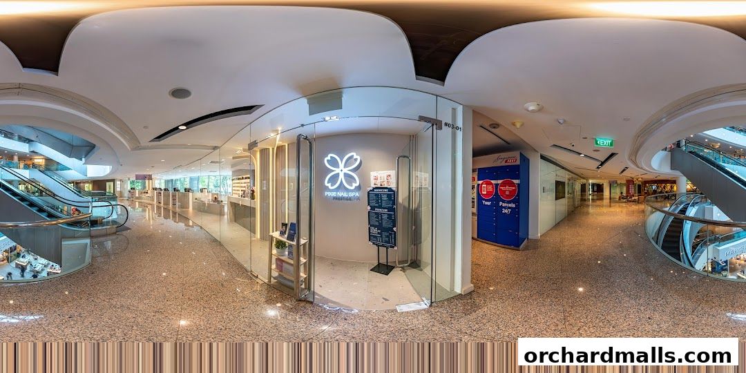 Entrance to Pixie Nail Spa Prestige, a modern nail salon with glass doors and a menu displayed.