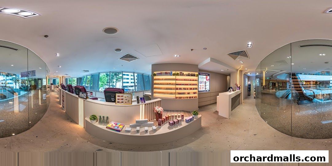 Interior view of Pixie Nail Spa, showcasing nail polish displays and products.