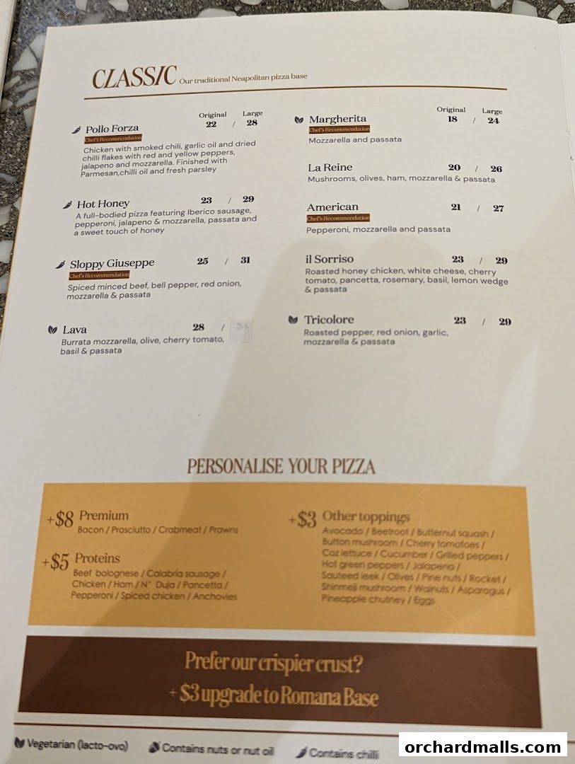 Menu page for Pizza Express  Scotts Square Orchard