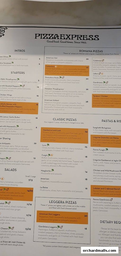 Menu page for Pizza Express  Scotts Square Orchard