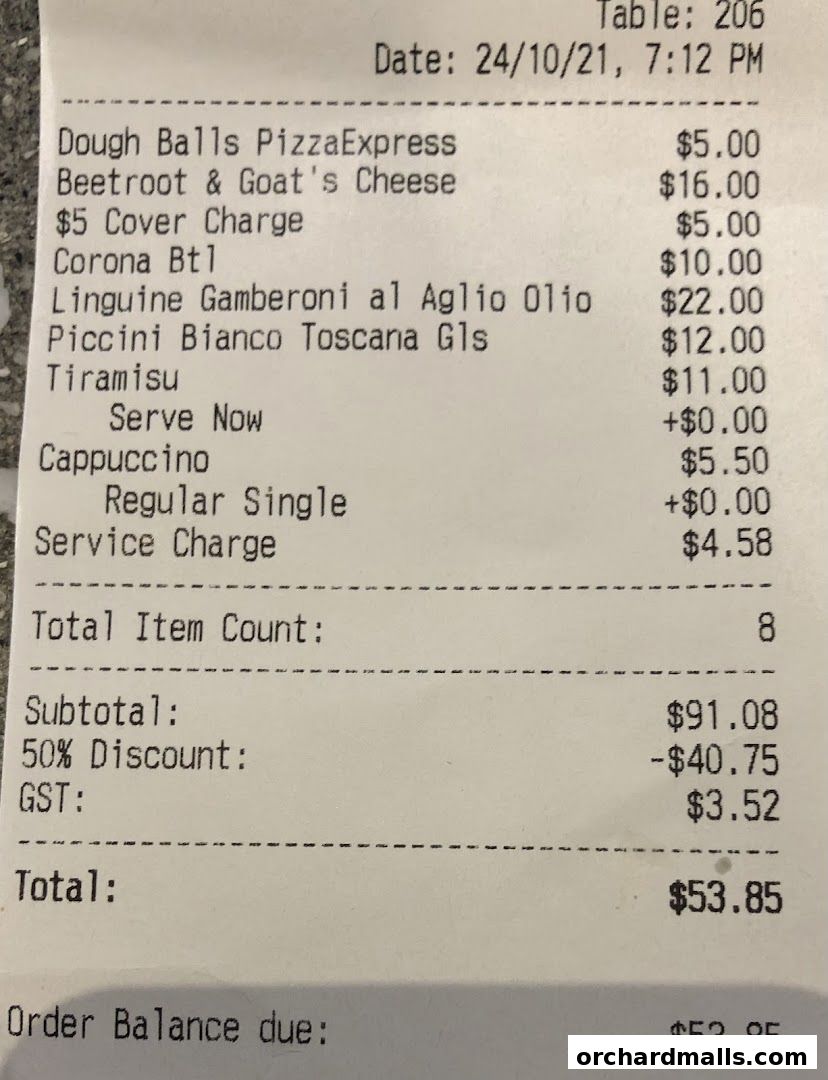 Menu page for Pizza Express  Scotts Square Orchard