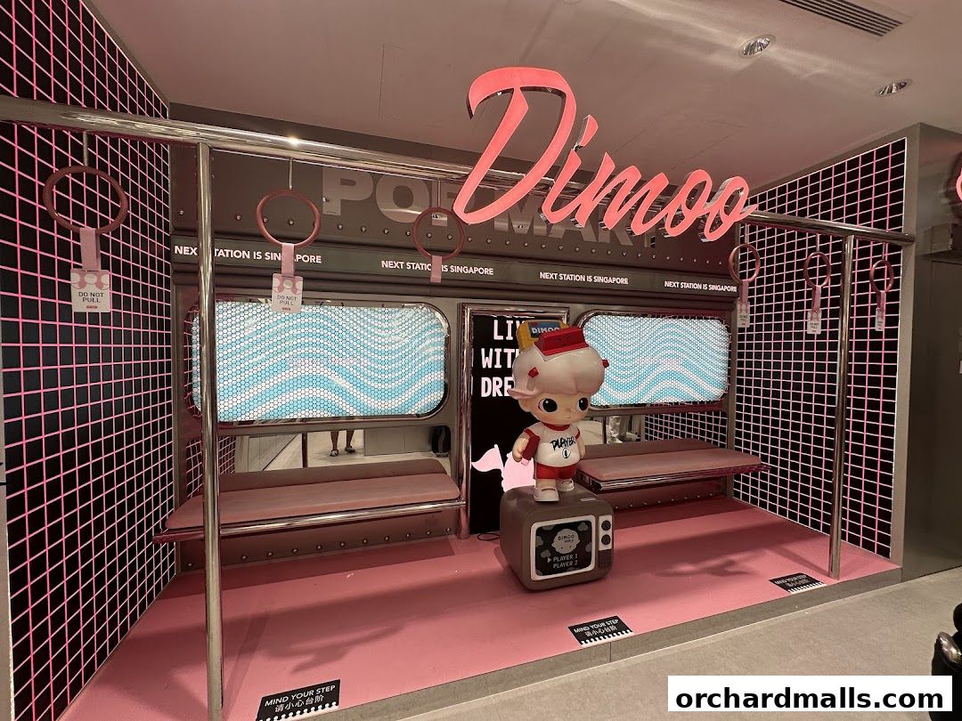 POP MART store interior with a Dimoo character display designed like a subway train.