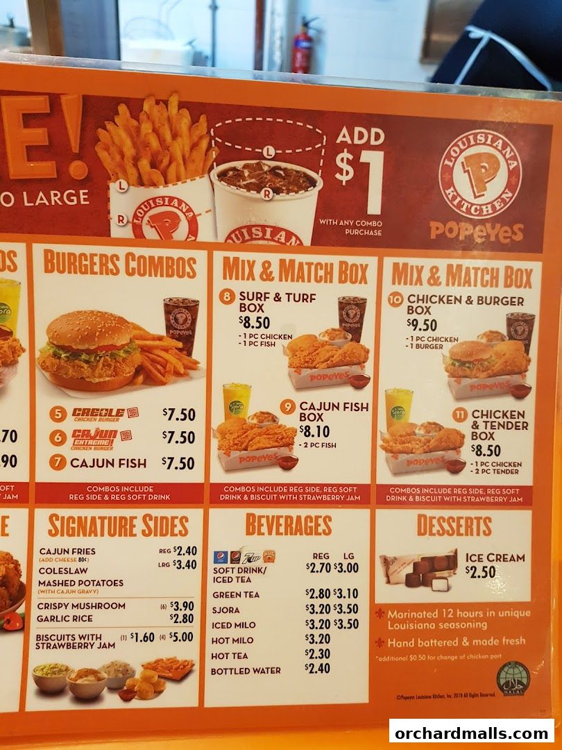 Menu page for Popeyes Orchard Exchange