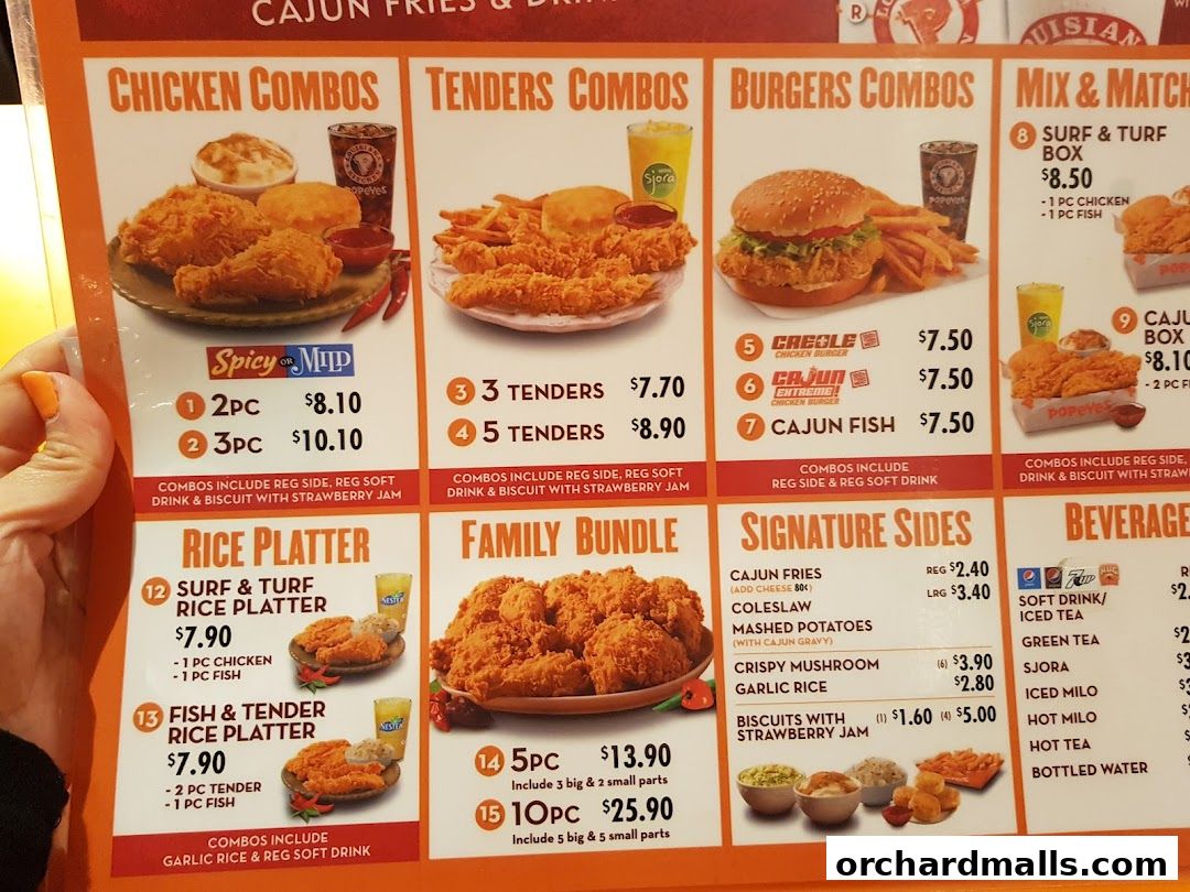 Menu page for Popeyes Orchard Exchange