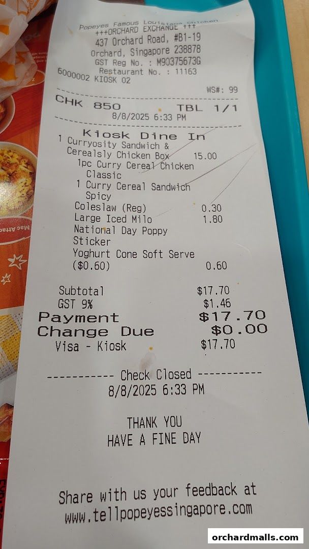 Menu page for Popeyes Orchard Exchange