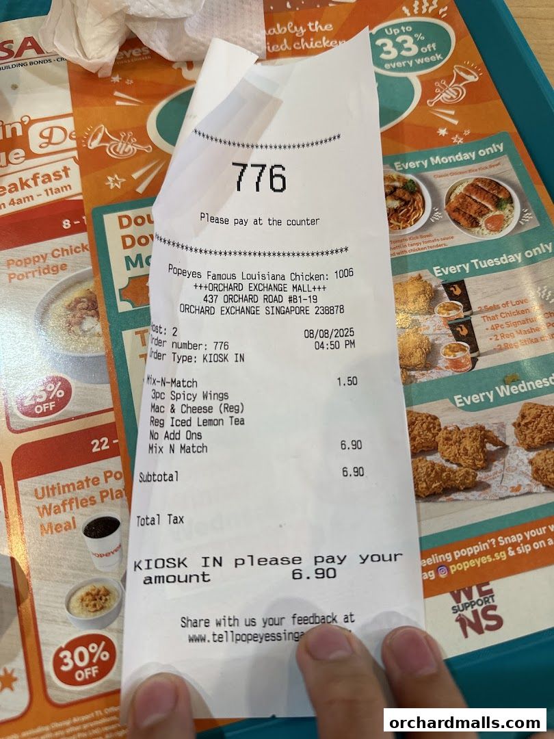 Menu page for Popeyes Orchard Exchange