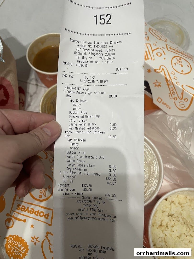 Menu page for Popeyes Orchard Exchange