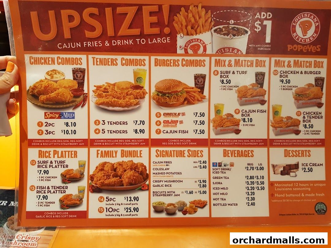 Menu page for Popeyes Orchard Exchange