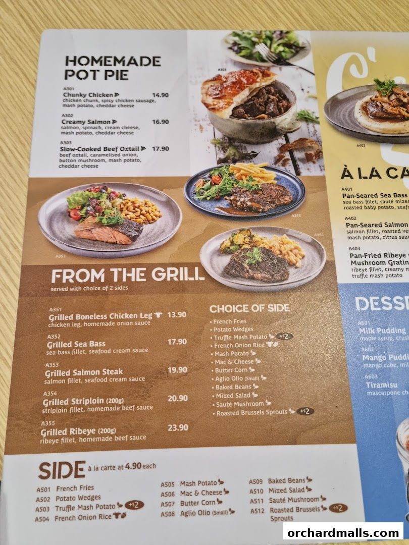 A menu from Poulet Brasserie featuring homemade pot pies, grilled dishes, and a selection of sides.