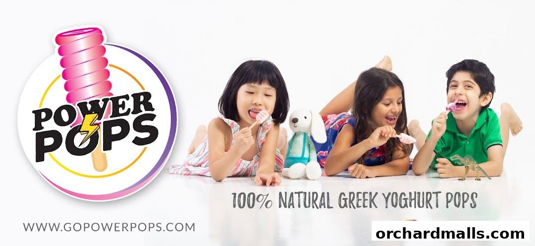 Three children enjoying Power Pops yogurt popsicles with the brand logo visible.