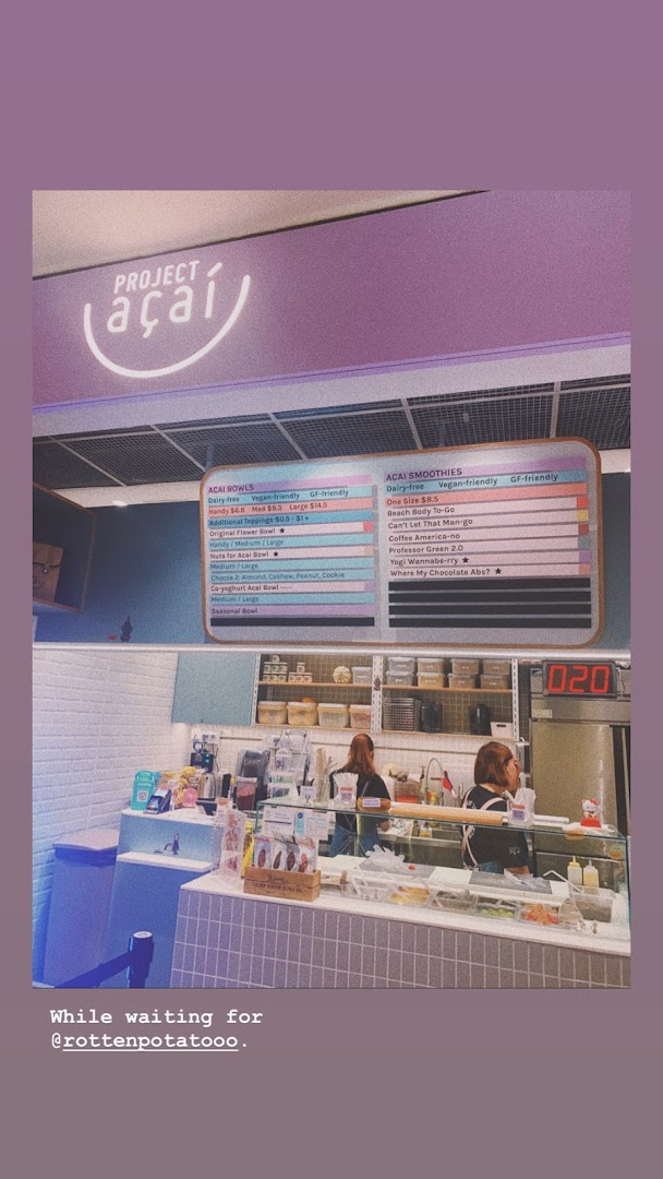 Menu page for Project Acai Ngee Ann City