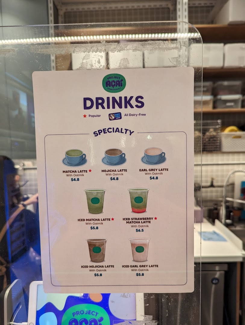 Menu page for Project Acai Ngee Ann City