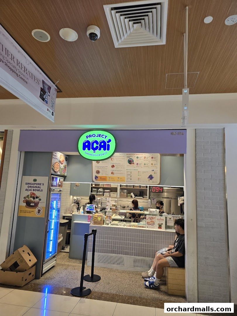 The exterior of Project Acai Ngee Ann City, a shop selling acai bowls and superfood bowls.