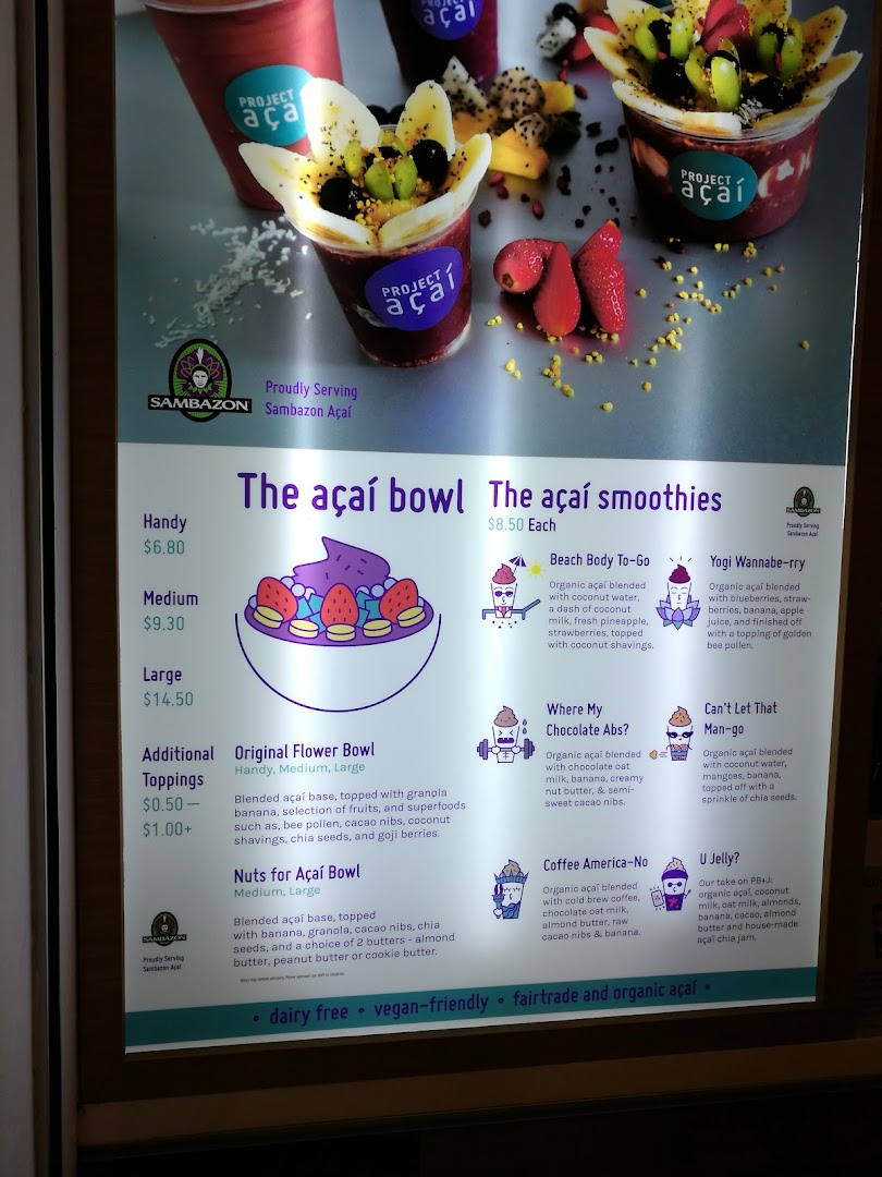 Menu page for Project Acai Ngee Ann City