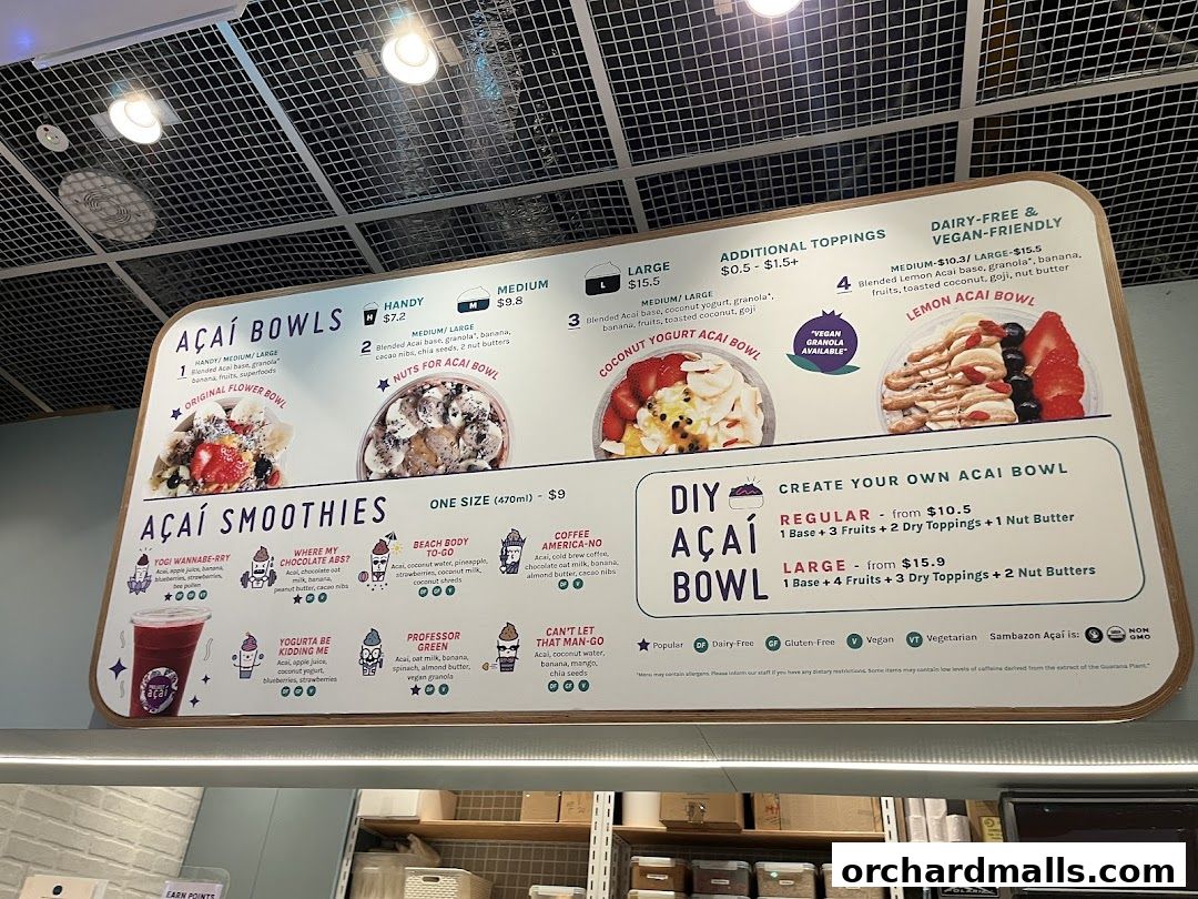 A menu board for Project Acai featuring acai bowls, smoothies, and DIY options.