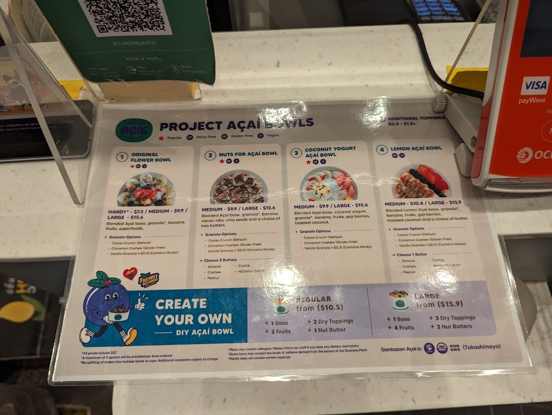Menu page for Project Acai Ngee Ann City