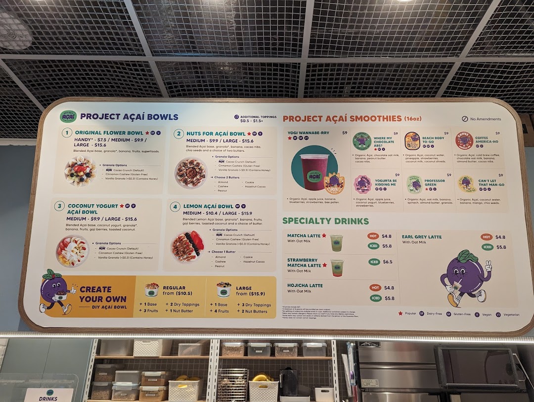 Menu page for Project Acai Ngee Ann City