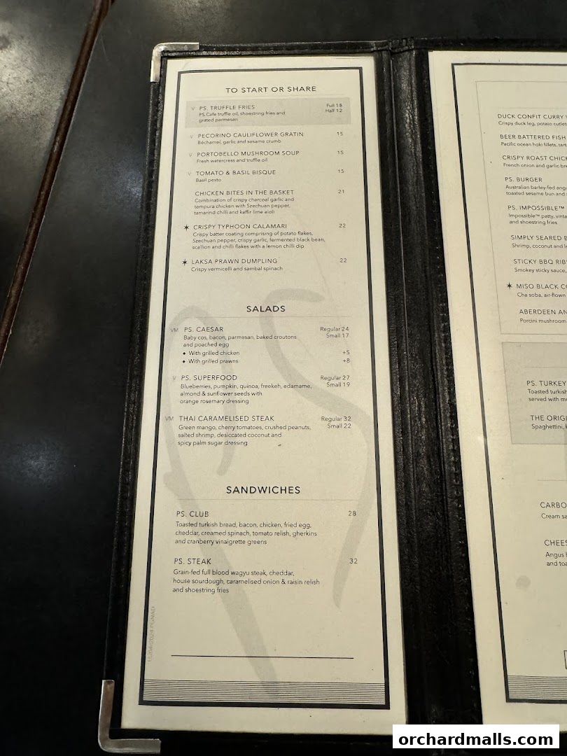 Menu page for PS.Cafe Paragon