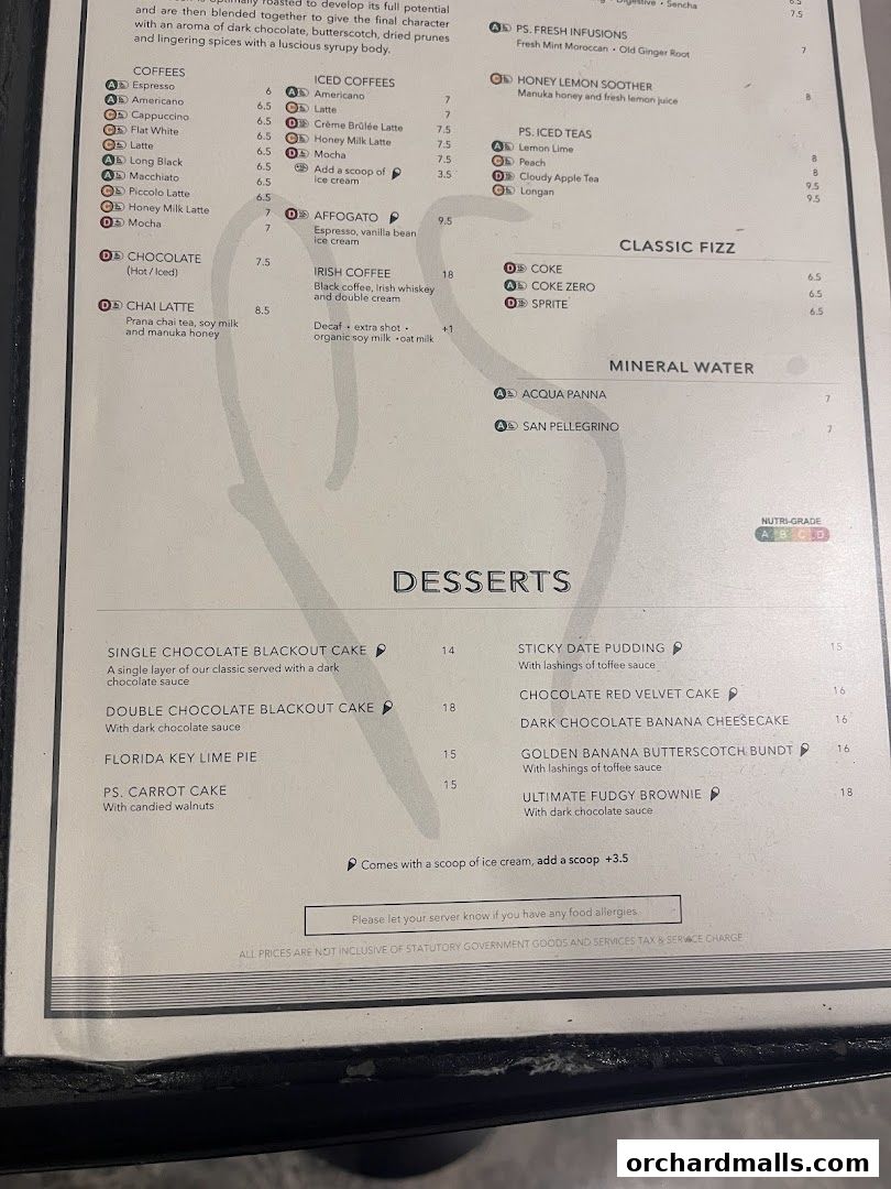 Menu page for PS.Cafe Paragon