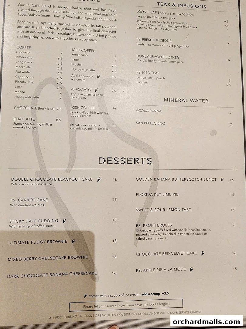 Menu page for PS.Cafe Paragon