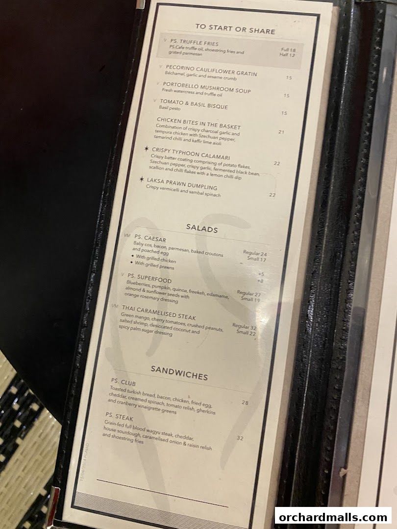 Menu page for PS.Cafe Paragon