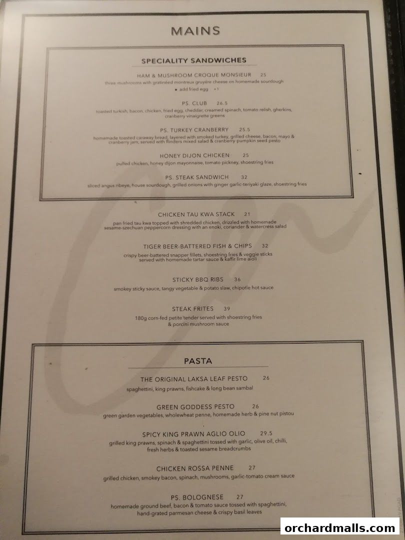 Menu page for PS.Cafe Paragon