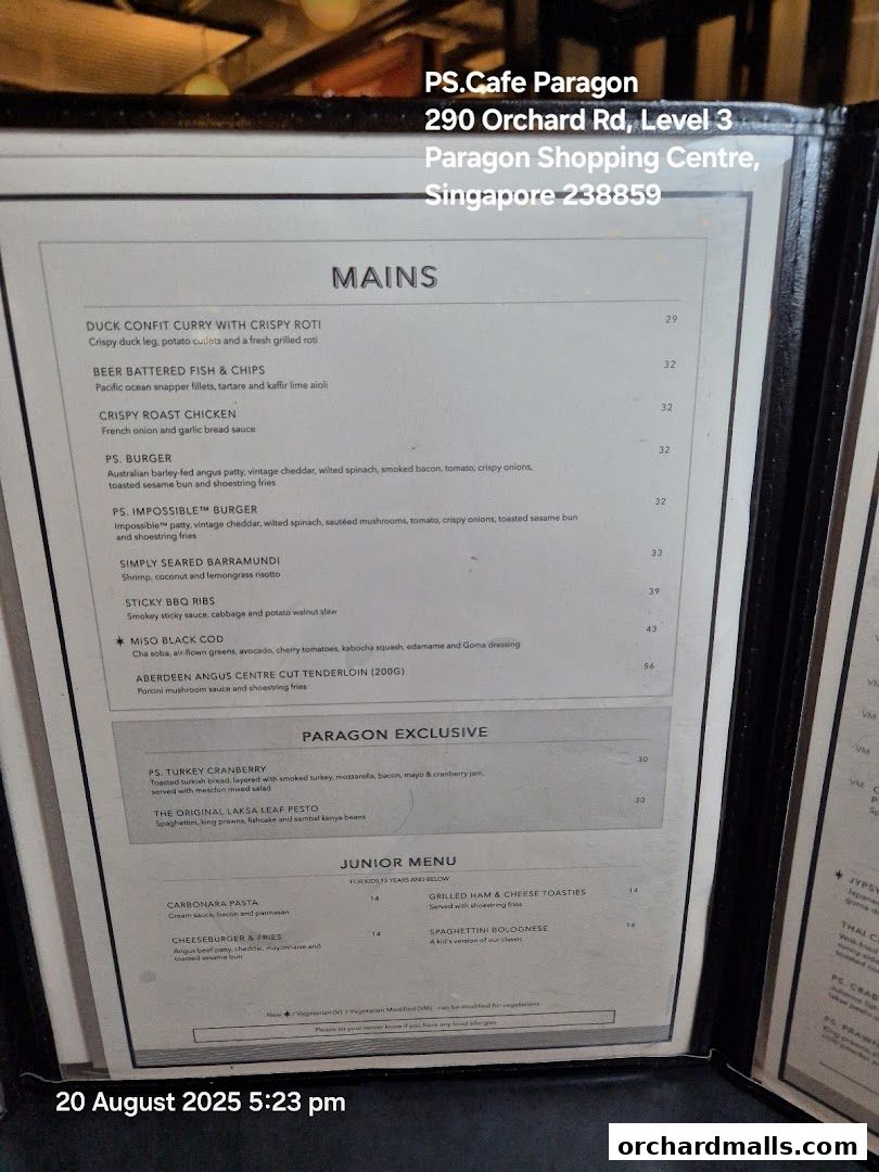 Menu page for PS.Cafe Paragon