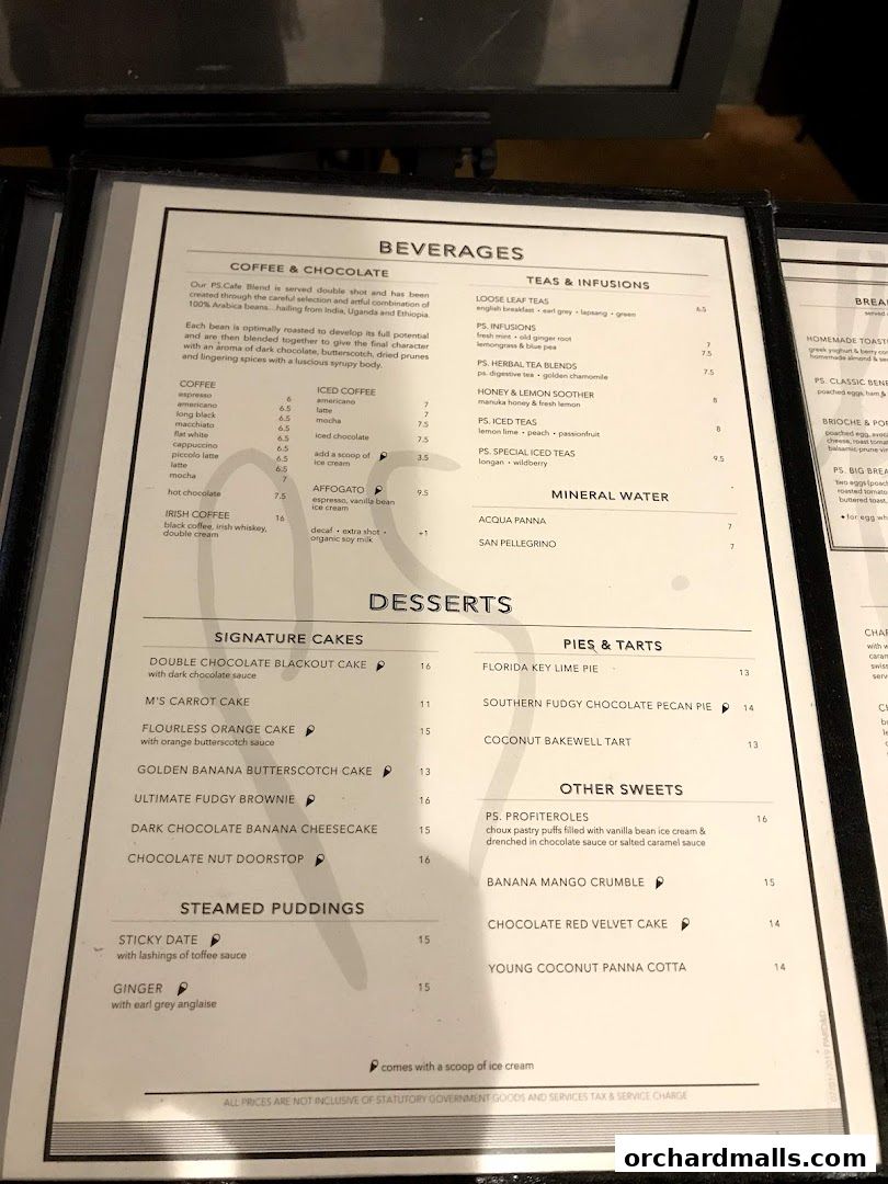 Menu page for PS.Cafe Paragon