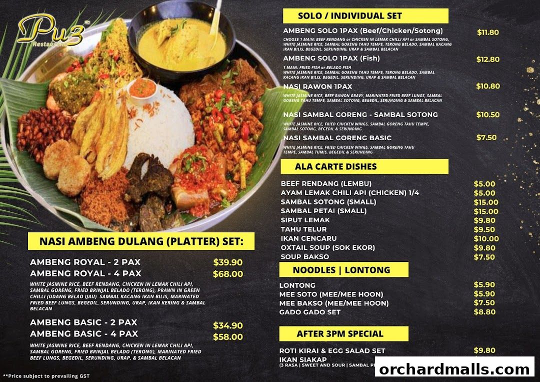 Menu page for Pu3 Restaurant  Jomz... Ambeng