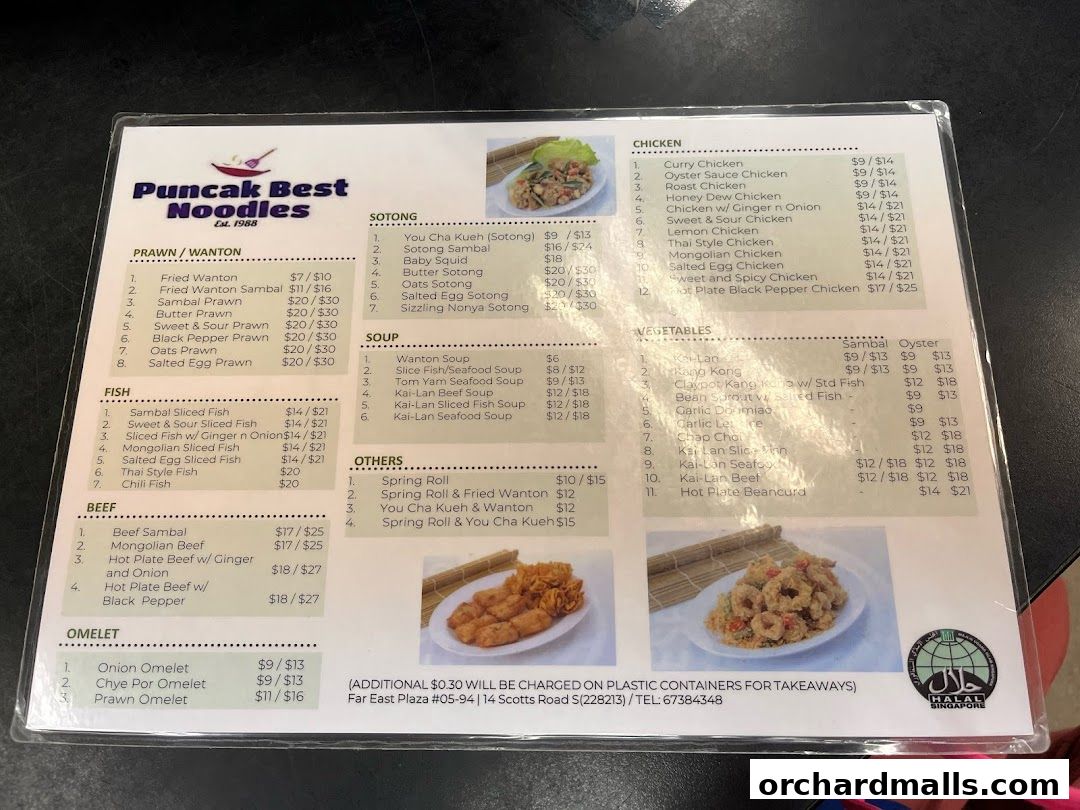 Menu page for Puncak Best Noodles Halal Restaurant