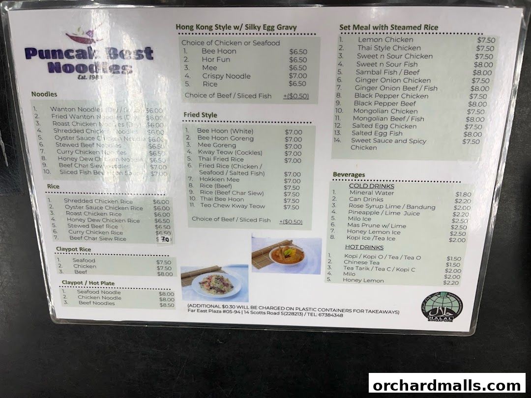 Menu page for Puncak Best Noodles Halal Restaurant