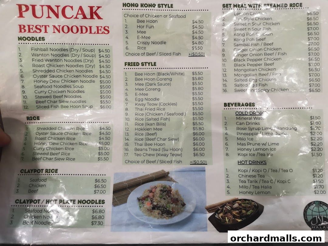 Menu page for Puncak Best Noodles Halal Restaurant