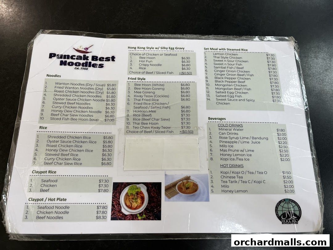 Menu page for Puncak Best Noodles Halal Restaurant