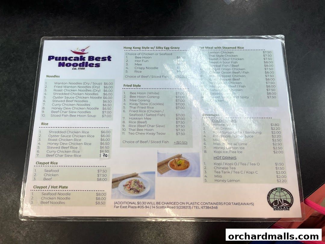 Menu page for Puncak Best Noodles Halal Restaurant