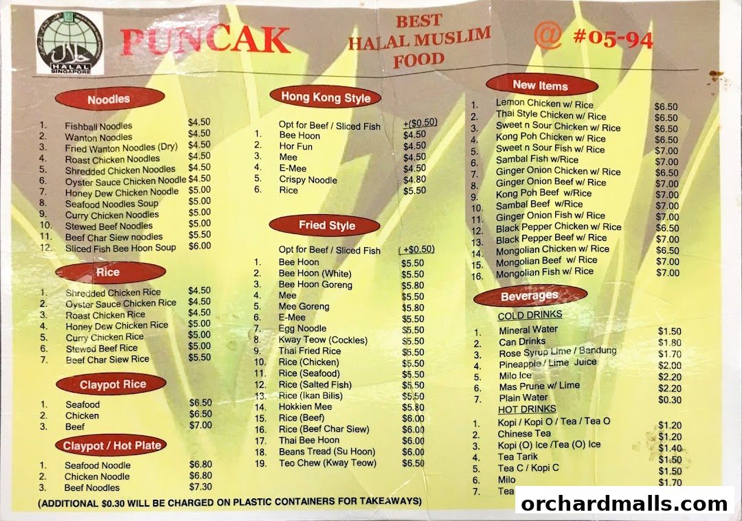 Menu page for Puncak Best Noodles Halal Restaurant
