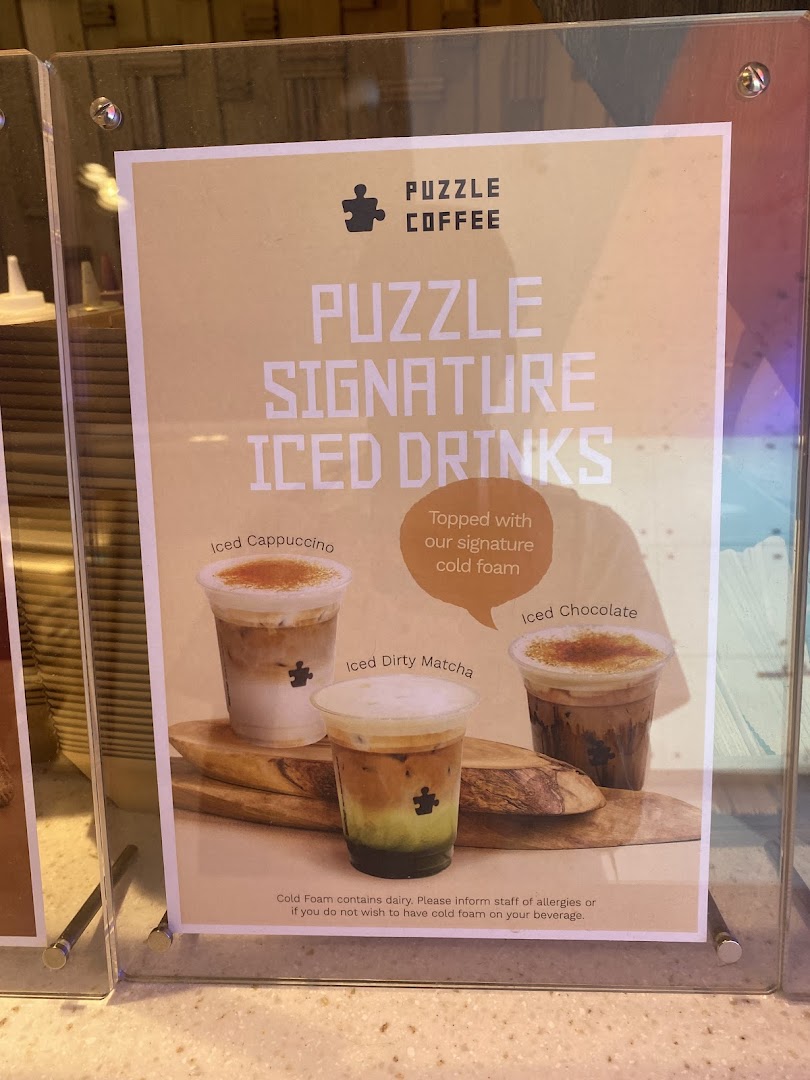Menu page for Puzzle Coffee