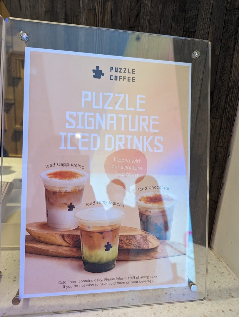 Menu page for Puzzle Coffee