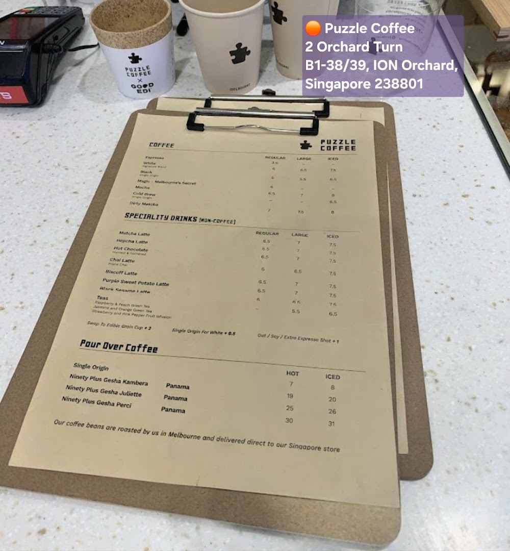 Menu page for Puzzle Coffee