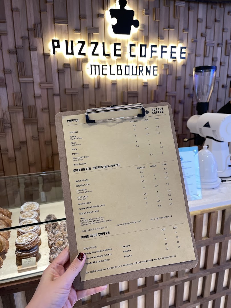 Menu page for Puzzle Coffee