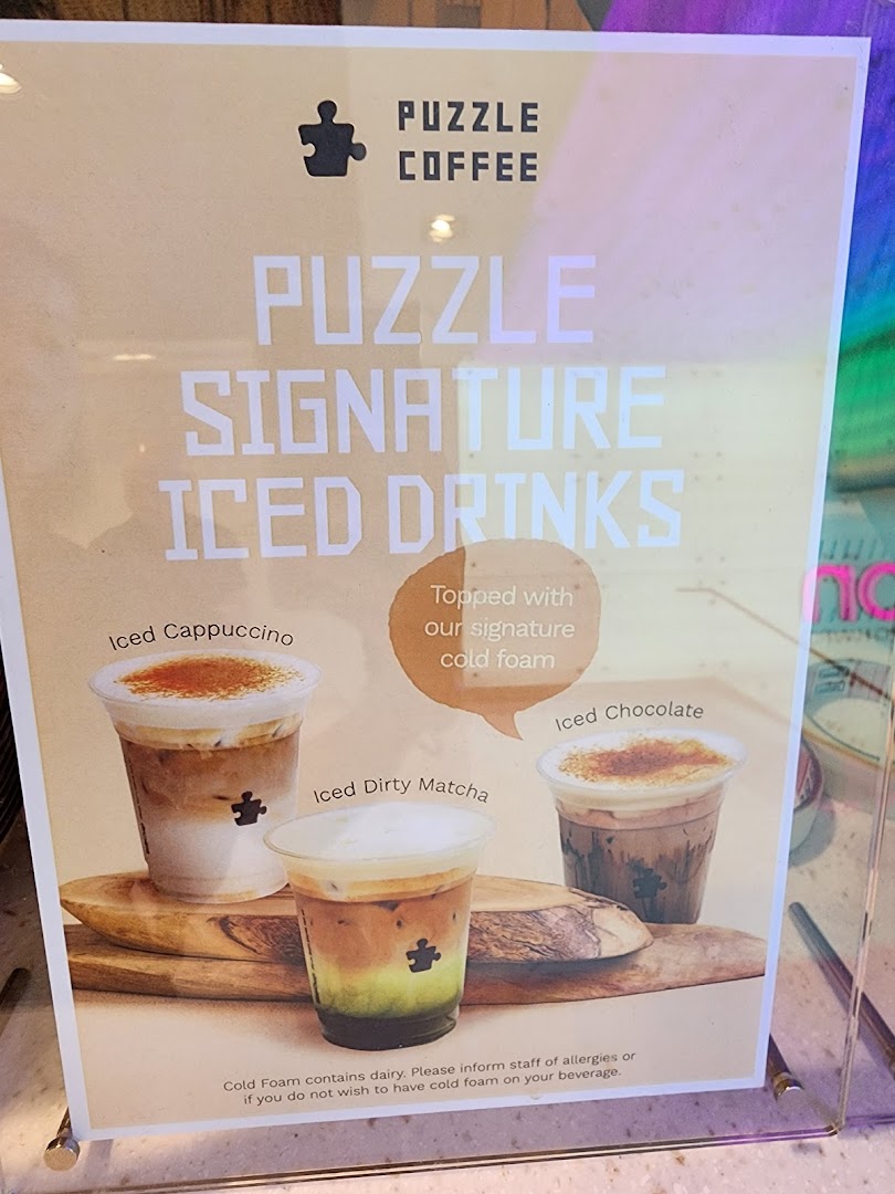 Menu page for Puzzle Coffee