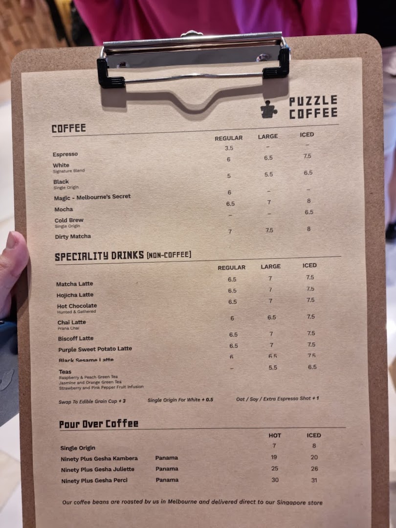 Menu page for Puzzle Coffee