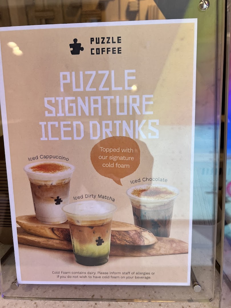 Menu page for Puzzle Coffee