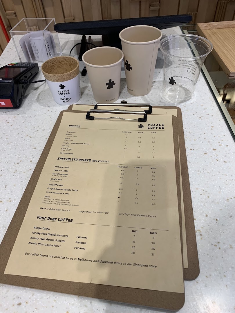 Menu page for Puzzle Coffee