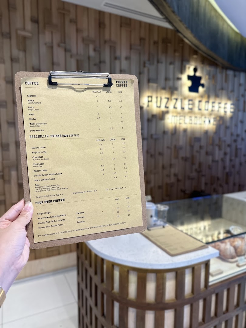 Menu page for Puzzle Coffee